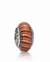 This candy-striped murano glass charm looks sweet enough to eat. Logo-engraved sterling silver trim displays the PANDORA signature.