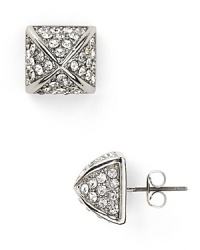 This pair of pyramid studs from ABS by Allen Schwarz exudes dangerous allure, accented by striking inset crystals that add an elegant edge. This pair of pyramid studs from ABS by Allen Schwarz exudes dangerous allure, accented by striking inset crystals that add an elegant edge.