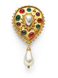 THE LOOKByzantine collectionTeardrop-shaped designDrop faux pearl detailColored glass stone and faux pearl accents24k electroplated gold settingLatch closureTHE MEASUREMENTWidth, about 3Length, about 6ORIGINMade in USA THE LOOKByzantine collectionTeardrop-shaped designDrop faux pearl detailColored glass stone and faux pearl accents24k electroplated gold settingLatch closureTHE MEASUREMENTWidth, about 3Length, about 6ORIGINMade in USA