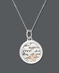 Easily worn with both gold and silver jewelry - an adorable heart pendant reminds you to love fully. Outer circle crafted in sterling silver with a unique scrolling design. Open-cut heart charm crafted in 14k gold over sterling silver. Approximate length: 18 inches. Approximate drop: 1-1/10 inches. Easily worn with both gold and silver jewelry - an adorable heart pendant reminds you to love fully. Outer circle crafted in sterling silver with a unique scrolling design. Open-cut heart charm crafted in 14k gold over sterling silver. Approximate length: 18 inches. Approximate drop: 1-1/10 inches.
