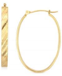 A diagonal design dazzles. These oval hoop earrings from YellOra™ feature a stylish pattern and bring together pure gold, sterling silver and palladium for a glamorous effect. Approximate drop: 1-1/3 inches. Approximate width: 7/8 inch. A diagonal design dazzles. These oval hoop earrings from YellOra™ feature a stylish pattern and bring together pure gold, sterling silver and palladium for a glamorous effect. Approximate drop: 1-1/3 inches. Approximate width: 7/8 inch.