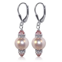 SCER154 Sterling Silver Leverback 1.5 Long Drop Earrings Made with Swarovski Elements 10mm Pink Faux Pearl and Crystal SCER154 Sterling Silver Leverback 1.5 Long Drop Earrings Made with Swarovski Elements 10mm Pink Faux Pearl and Crystal
