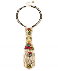 Make a powerful statement. Betsey Johnson's mesh tie necklace is crafted from gold-tone mixed metal with multicolored faceted accents lending a feminine-and fashion-forward-touch while delivering a strong message. Approximate length: 16 inches + 3-inch extender. Approximate drop: 8-1/4 inch. Make a powerful statement. Betsey Johnson's mesh tie necklace is crafted from gold-tone mixed metal with multicolored faceted accents lending a feminine-and fashion-forward-touch while delivering a strong message. Approximate length: 16 inches + 3-inch extender. Approximate drop: 8-1/4 inch.