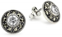 Judith Jack Sterling Silver Cubic Zirconia with Marcasite Pave Stud Earrings Judith Jack Sterling Silver Cubic Zirconia with Marcasite Pave Stud Earrings