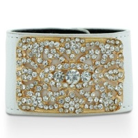 White Leather and Shimmering Crystal Victorian Cuff Bracelet White Leather and Shimmering Crystal Victorian Cuff Bracelet