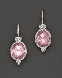 Faceted oval pink crystals are topped with romantic heart detailing. Faceted oval pink crystals are topped with romantic heart detailing.