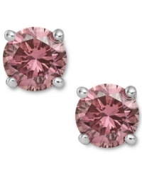 Perfection in pink. These sparkling stud earrings feature round-cut pink diamonds (1 ct. t.w.) in a four-prong setting of 14k white gold. Approximate diameter: 1/5 inch. Perfection in pink. These sparkling stud earrings feature round-cut pink diamonds (1 ct. t.w.) in a four-prong setting of 14k white gold. Approximate diameter: 1/5 inch.
