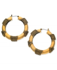 Rounding it out. These earrings, crafted of 14k gold-plated, nickel-free mixed metal, from T Tahari are adorned with a rope motif for texture. Approximate diameter: 1-1/4 inches. Rounding it out. These earrings, crafted of 14k gold-plated, nickel-free mixed metal, from T Tahari are adorned with a rope motif for texture. Approximate diameter: 1-1/4 inches.