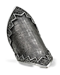 Be a fashion rebel with this etched House of Harlow 1960 ring, crafted of silver in a slightly subversive shield shape. Be a fashion rebel with this etched House of Harlow 1960 ring, crafted of silver in a slightly subversive shield shape.