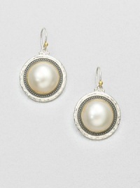 From the Gauntlet Collection. Stunning white mabe pearls set in 24k gold and hammered sterling silver. White cultured mabe pearl18k goldSterling silverDrop, about 1Hook backImported From the Gauntlet Collection. Stunning white mabe pearls set in 24k gold and hammered sterling silver. White cultured mabe pearl18k goldSterling silverDrop, about 1Hook backImported