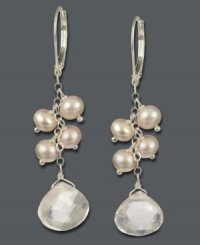 Perfectly polished. Add a touch of shimmer to any look with clusters of pink cultured freshwater pearls (4-1/2-5 mm) and faceted rose quartz teardrops (10-1/2 ct. t.w.). Crafted in sterling silver. Approximate drop: 1-3/4 inches.