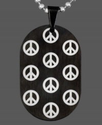 Give peace a chance. This stylish men's pendant is covered in peace sign symbols. Crafted in black ion-plated stainless steel and stainless steel. Comes with a matching bead chain. Approximate length: 24 inches. Approximate drop length: 1-7/10 inches. Approximate drop width: 1 inch. Give peace a chance. This stylish men's pendant is covered in peace sign symbols. Crafted in black ion-plated stainless steel and stainless steel. Comes with a matching bead chain. Approximate length: 24 inches. Approximate drop length: 1-7/10 inches. Approximate drop width: 1 inch.