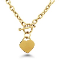 High Polished Gold Plated Stainless Steel Heart Chain Necklace with Toggle Clasp High Polished Gold Plated Stainless Steel Heart Chain Necklace with Toggle Clasp