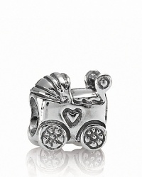 PANDORA's sterling silver baby carriage charm is a beautiful gift for new and expectant mothers. PANDORA's sterling silver baby carriage charm is a beautiful gift for new and expectant mothers.