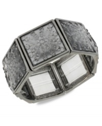 Square appeal. This stretch bracelet from Haskell is crafted from hematite-tone mixed metal with beaded accents raising the bar on style. Approximate length: 7-1/2 inches. Square appeal. This stretch bracelet from Haskell is crafted from hematite-tone mixed metal with beaded accents raising the bar on style. Approximate length: 7-1/2 inches.