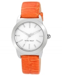 A splash of orange livens up this chic watch from Nine West. A splash of orange livens up this chic watch from Nine West.