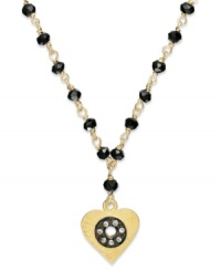 A look everyone is sure to love. This heart and circle pendant, set in 14k gold over sterling silver and oxidized sterling silver, sparkles with cubic zirconia accents. Rosary jet beads along the necklace add a bold touch. Approximate length: 16 inches. Approximate drop: 1/2 inch. A look everyone is sure to love. This heart and circle pendant, set in 14k gold over sterling silver and oxidized sterling silver, sparkles with cubic zirconia accents. Rosary jet beads along the necklace add a bold touch. Approximate length: 16 inches. Approximate drop: 1/2 inch.