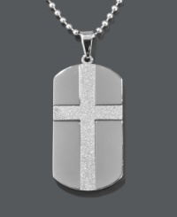 A unique way to express your faith. This stylish men's necklace features a dog tag design accented by a textured cross and strung on a matching bead chain. Crafted in stainless steel. Approximate length: 24 inches. Approximate drop width: 1 inch. Approximate drop length: 1-3/4 inches. A unique way to express your faith. This stylish men's necklace features a dog tag design accented by a textured cross and strung on a matching bead chain. Crafted in stainless steel. Approximate length: 24 inches. Approximate drop width: 1 inch. Approximate drop length: 1-3/4 inches.