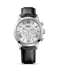 An elegant timepiece with architectural details on the dial and croc-embossed leather strap for a luxe finish. From HUGO BOSS.