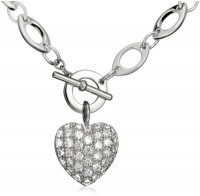 Sterling Silver Cubic Zirconia Pave Heart Pendant, 18 Sterling Silver Cubic Zirconia Pave Heart Pendant, 18