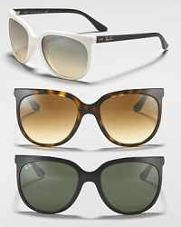 Ray-Ban's take on the cat eye silhouette is über hip and a must-have. Thick subtle frames in various colors add a stylish element to any ensemble. Ray-Ban's take on the cat eye silhouette is über hip and a must-have. Thick subtle frames in various colors add a stylish element to any ensemble.