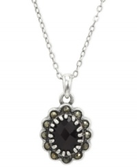 Classic chic. City by City's necklace is crafted from silver-tone nickel-free metal with an oval pendant adorned in siam- and marcasite-tone accents. Cubic zirconias (1 ct. t.w.) add luster. Approximate length: 15 inches + 3-inch extender. Approximate drop: 3/4 inch. Classic chic. City by City's necklace is crafted from silver-tone nickel-free metal with an oval pendant adorned in siam- and marcasite-tone accents. Cubic zirconias (1 ct. t.w.) add luster. Approximate length: 15 inches + 3-inch extender. Approximate drop: 3/4 inch.