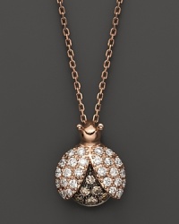 Brown and white diamonds set in a 14K. rose gold ladybug pendant. Brown and white diamonds set in a 14K. rose gold ladybug pendant.