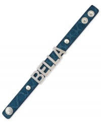 A beautiful sentiment. BCBGeneration's Bella affirmation bracelet is crafted from silver-tone mixed metal on a blue croco band to deliver a loving-and stylish-message. Approximate length: 8 inches. A beautiful sentiment. BCBGeneration's Bella affirmation bracelet is crafted from silver-tone mixed metal on a blue croco band to deliver a loving-and stylish-message. Approximate length: 8 inches.