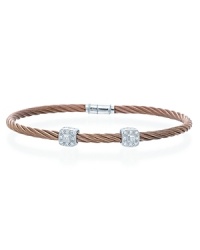 Two diamond and 18K white gold stations on a rosy stainless steel bangle. By Charriol. Two diamond and 18K white gold stations on a rosy stainless steel bangle. By Charriol.