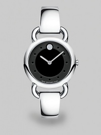 Linio® watch with a stainless steel bangle and a black Museum dial accented by a pavé diamond dot. Swiss quartz movementWater resistant to 3 ATMRound stainless steel case, 30mm (1.2) Smooth bezelBlack dialDiamond dot, .008 tcwDot hour markersStainless steel bangleMade in Switzerland Linio® watch with a stainless steel bangle and a black Museum dial accented by a pavé diamond dot. Swiss quartz movementWater resistant to 3 ATMRound stainless steel case, 30mm (1.2) Smooth bezelBlack dialDiamond dot, .008 tcwDot hour markersStainless steel bangleMade in Switzerland