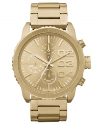 Raise above the competition with this golden chronograph watch from Diesel. Raise above the competition with this golden chronograph watch from Diesel.