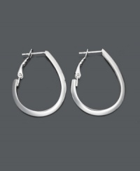 Give your old earrings the heave-ho. Try hoops that offer an extra kick. Crafted in sterling silver, these oval-shaped hoop earrings feature a unique flat-edge design. Approximate diameter: 1-1/4 inches. Give your old earrings the heave-ho. Try hoops that offer an extra kick. Crafted in sterling silver, these oval-shaped hoop earrings feature a unique flat-edge design. Approximate diameter: 1-1/4 inches.