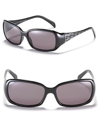Small rectangle frame sunglasses with printed temples and signature logo detail for standout style. Small rectangle frame sunglasses with printed temples and signature logo detail for standout style.
