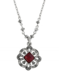 The center of attraction. This necklace from 2028 is crafted from silver-tone mixed metal with a pendant adorned in simulated marcasite. A dark red epoxy stone adds a vibrant pop. Approximate length: 16 inches + 3-inch extender. Approximate drop: 1 inch. The center of attraction. This necklace from 2028 is crafted from silver-tone mixed metal with a pendant adorned in simulated marcasite. A dark red epoxy stone adds a vibrant pop. Approximate length: 16 inches + 3-inch extender. Approximate drop: 1 inch.