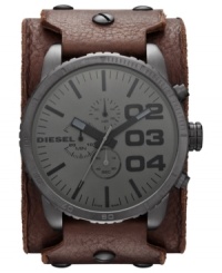 Add a masculine yet refined touch to your casual style with this leather watch from Diesel. Add a masculine yet refined touch to your casual style with this leather watch from Diesel.