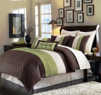 8 Pieces Beige, Green and Brown Luxury Stripe Comforter (104 X 92) Bed-in-a-bag Set King Size Bedding 8 Pieces Beige, Green and Brown Luxury Stripe Comforter (104 X 92) Bed-in-a-bag Set King Size Bedding