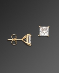 Embrace regal shine in princess-cut studs. CRISLU earrings bring the glamour to the party with 2-1/2 carats of sparkling cubic zirconia set in 18k gold over sterling silver. Embrace regal shine in princess-cut studs. CRISLU earrings bring the glamour to the party with 2-1/2 carats of sparkling cubic zirconia set in 18k gold over sterling silver.