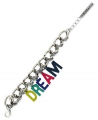 Dream big. This chain bracelet from BCBGeneration is crafted from silver-tone mixed metal with multicolored accents providing a powerful message. Approximate length: 8 inches. Dream big. This chain bracelet from BCBGeneration is crafted from silver-tone mixed metal with multicolored accents providing a powerful message. Approximate length: 8 inches.