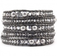 Chan Luu Graduated Grey Pearl Mix Wrap Bracelet on Grey Leather Chan Luu Graduated Grey Pearl Mix Wrap Bracelet on Grey Leather