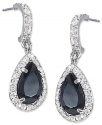 Carolee shines through with its half-hoop pear earrings. A black glass stone stands at the center, with glass accents providing the perfect complement on this set crafted from silver-tone mixed metal. Approximate drop: 1-1/4 inches. Carolee shines through with its half-hoop pear earrings. A black glass stone stands at the center, with glass accents providing the perfect complement on this set crafted from silver-tone mixed metal. Approximate drop: 1-1/4 inches.