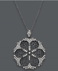 The dark side of romance. This gothic-glam pendant from Deco by Effy Collection combines an intricate floral pattern, sparkling round-cut diamonds (5/8 ct. t.w.), and a 14k white gold and black rhodium setting. Approximate length: 18 inches. Approximate drop: 1-1/4 inches. The dark side of romance. This gothic-glam pendant from Deco by Effy Collection combines an intricate floral pattern, sparkling round-cut diamonds (5/8 ct. t.w.), and a 14k white gold and black rhodium setting. Approximate length: 18 inches. Approximate drop: 1-1/4 inches.