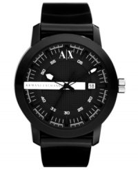 Bold contrasts shape this unisex watch from the always cutting-edge AX Armani Exchange. Bold contrasts shape this unisex watch from the always cutting-edge AX Armani Exchange.