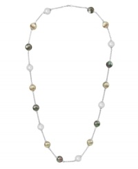 Simple elegance and refinement in a single strand. Majorica necklace features a delicate sterling silver chain decorated with multicolored, organic, man-made pearls (8 mm). Approximate length: 16 inches + 2-inch extender. Simple elegance and refinement in a single strand. Majorica necklace features a delicate sterling silver chain decorated with multicolored, organic, man-made pearls (8 mm). Approximate length: 16 inches + 2-inch extender.