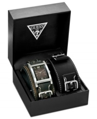 Change your look on the fly with this set of interchangeable watch straps from GUESS. Includes two leather cuff straps and one watch case. Change your look on the fly with this set of interchangeable watch straps from GUESS. Includes two leather cuff straps and one watch case.