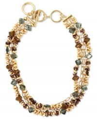 Beads break out. Jones New York offers layers upon layers of color and style with this necklace crafted from worn gold tone mixed metal, featuring an array of resin and plastic beads. Approximate length: 17 inches + 2 inch extender. Beads break out. Jones New York offers layers upon layers of color and style with this necklace crafted from worn gold tone mixed metal, featuring an array of resin and plastic beads. Approximate length: 17 inches + 2 inch extender.