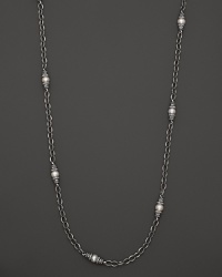 Lagos Sterling Silver Link and Cultured Freshwater Pearl Station Necklace, 36 Lagos Sterling Silver Link and Cultured Freshwater Pearl Station Necklace, 36