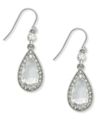 Charter Club adds elegance to your look with this chic earring style. Teardrop-shaped clear glass combines with small, round-cut glass accents. Crafted in imitation rhodium tone mixed metal. Approximate drop: 1-1/4 inches. Charter Club adds elegance to your look with this chic earring style. Teardrop-shaped clear glass combines with small, round-cut glass accents. Crafted in imitation rhodium tone mixed metal. Approximate drop: 1-1/4 inches.