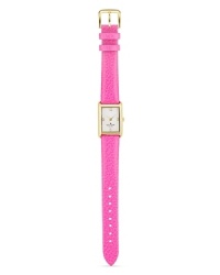 C'mon get strappy with kate spade new york's leather banded watch. The smooth style showcases the label's signature love of color--it's totally tickled pink. C'mon get strappy with kate spade new york's leather banded watch. The smooth style showcases the label's signature love of color--it's totally tickled pink.
