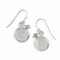 Sterling Silver Dove Tag Charm and Peridot Bead Earrings