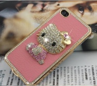 Hello Kitty Luxury Pink leather Rhinestone Crystal Case Cover for iPhone 4 4S